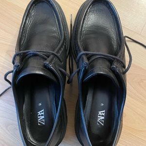 Zara Platform Lace-up Leather Shoes, Size 9